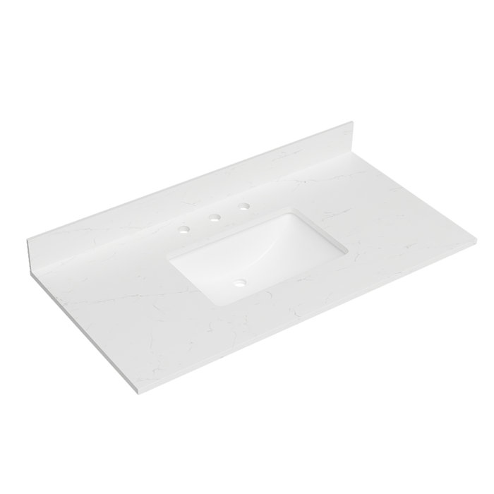 Deluxe Living 43'' Quartz Vanity Top with Sink and Faucet Holes Wayfair